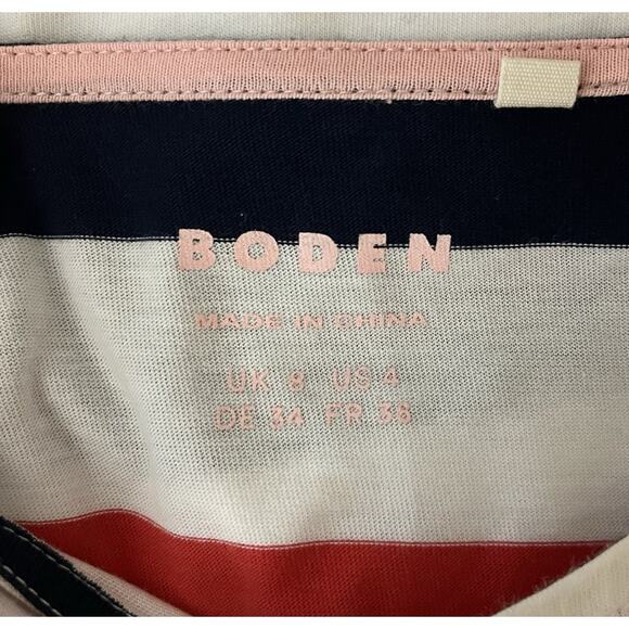Boden Bea Breton Long Sleeve T-Shirt Cherry Red Navy White Cotton Size 4 - Picture 7 of 8